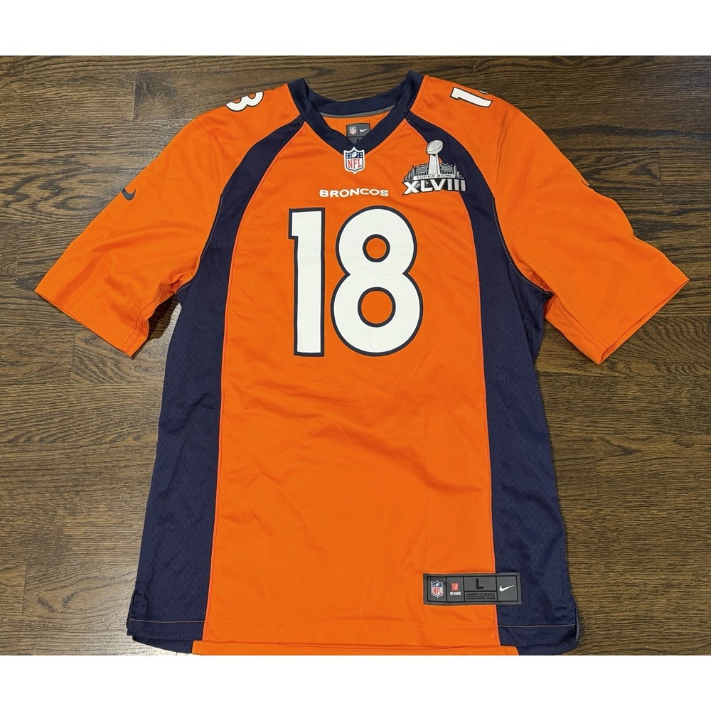 Nike Broncos Peyton Manning #18 Super Bowl XLVII On Field Adult Jersey Large